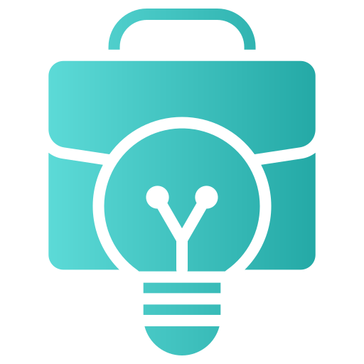 icon of a suitcase and a light buld design