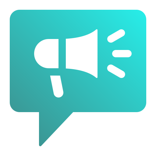 Icon of a cutout of a megaphone in a chatbox